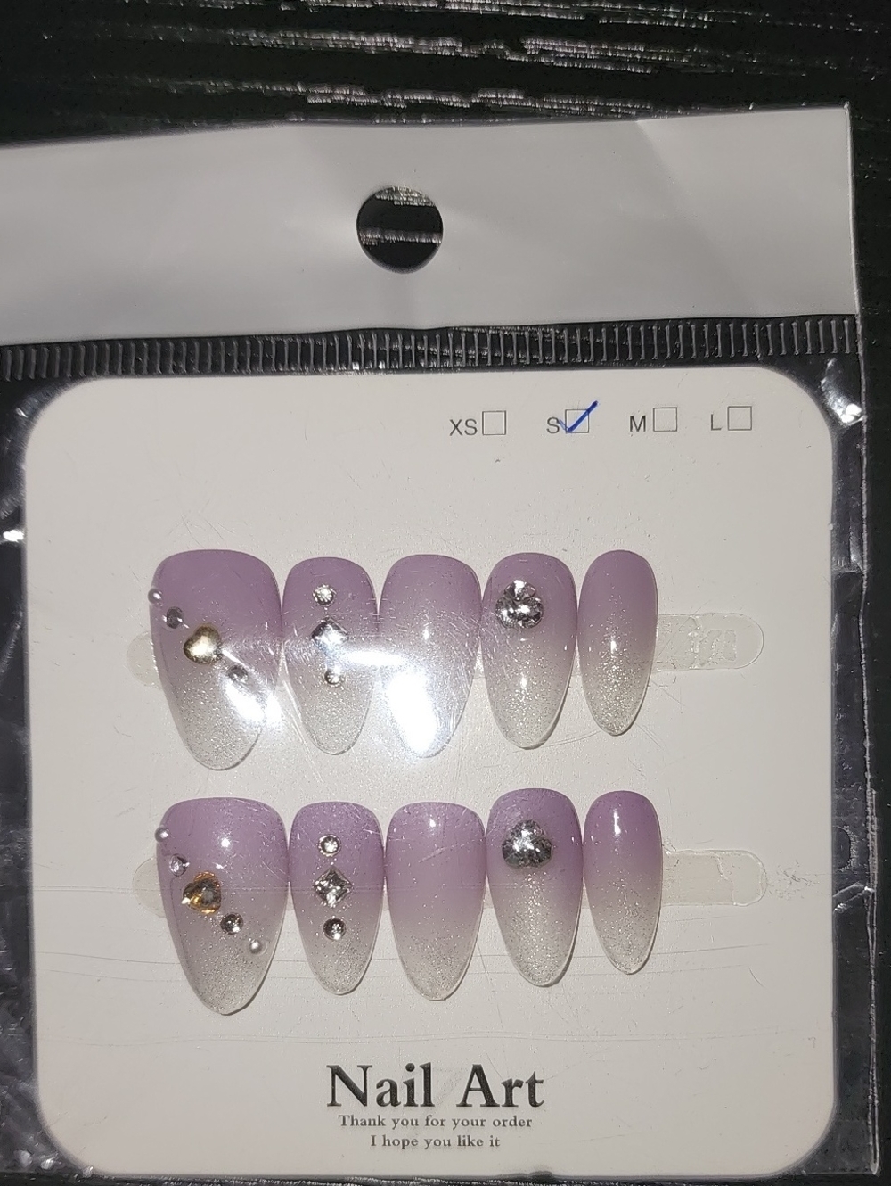 Nail Art Press-On Nails - Lavender Ombre with Rhinestones
